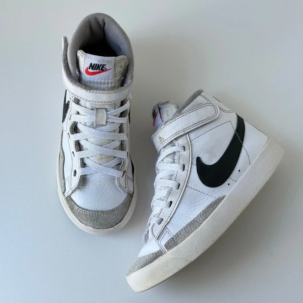 Nike Blazer Mid 77 Kids 12C White Black High Top Leather Suede Retro Sneakers